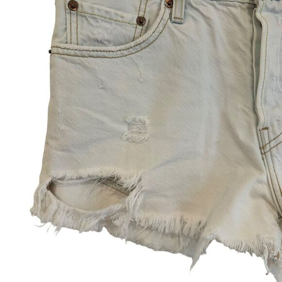 Levis 501 Bleached White Distressed Patched Jean Shorts - Picture 3 of 9